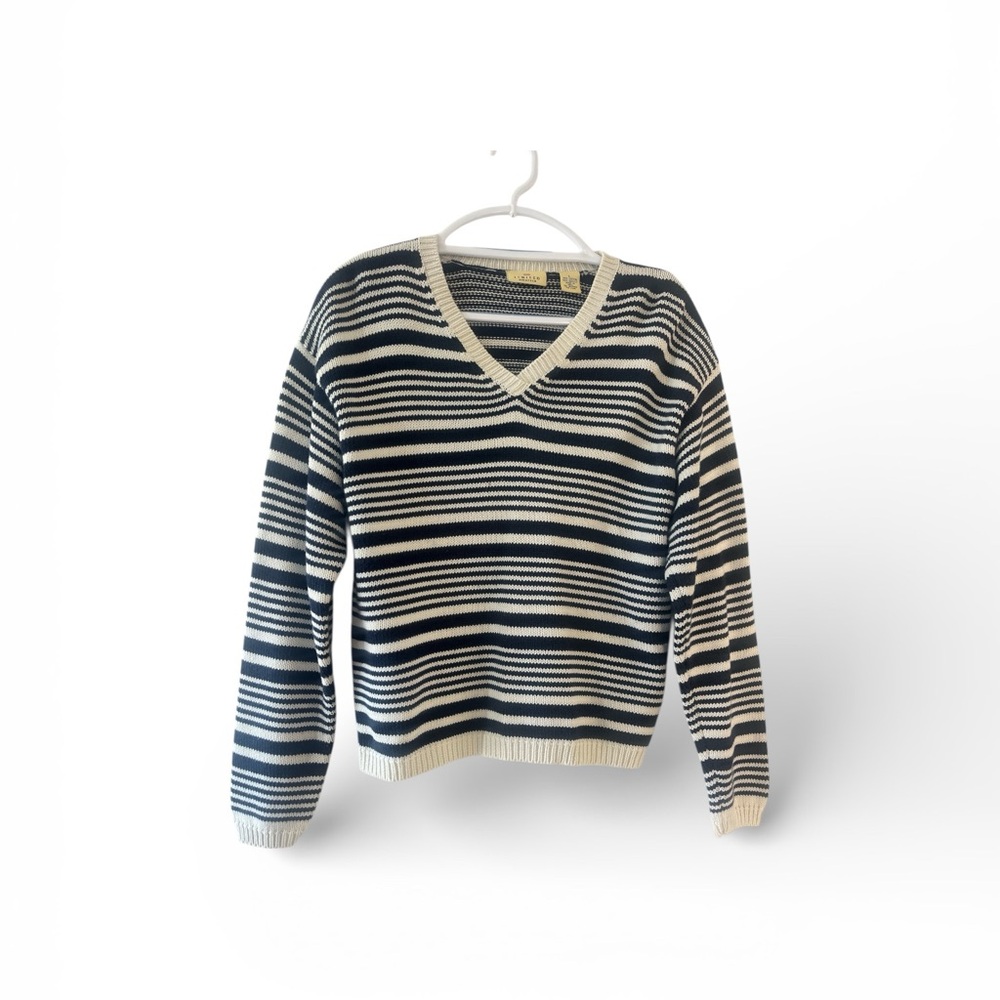 Vintage Striped V-Neck Sweater Size L